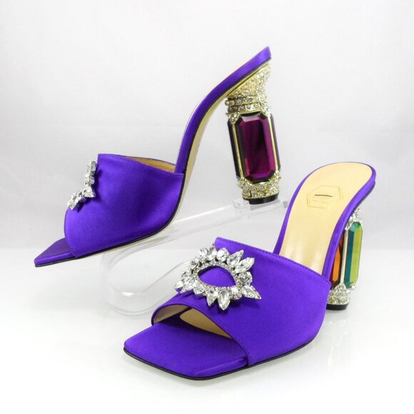 NIB$750 Nalebe Eureka Aurum Crystal-Embellished Mules Jewel Heels Slip-on Sandal - Picture 8 of 16